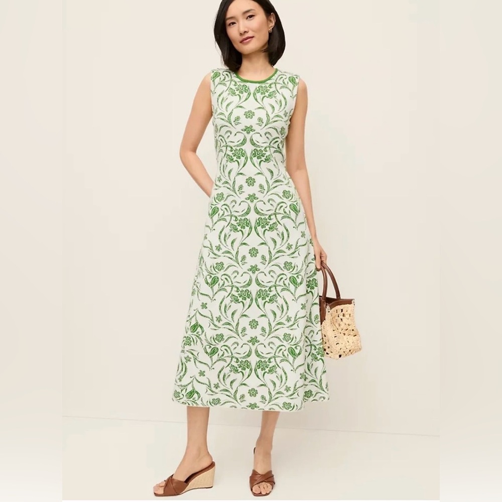Ann Taylor Jacquard Maxi Dress with Green Floral Scroll